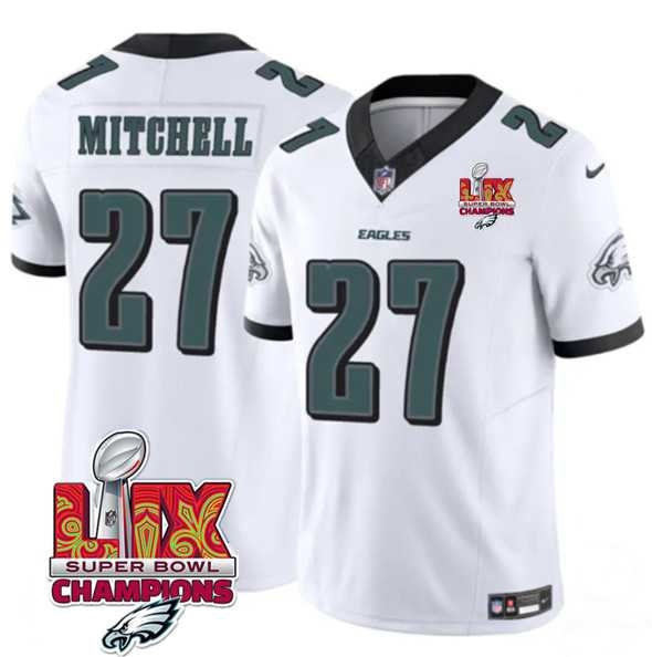 Men & Women & Youth Philadelphia Eagles #27 Quinyon Mitchell White 2025 Eagles Logo Super Bowl LIX Patch New F.U.S.E. Vapor Limited Stitched Jersey Dzhi